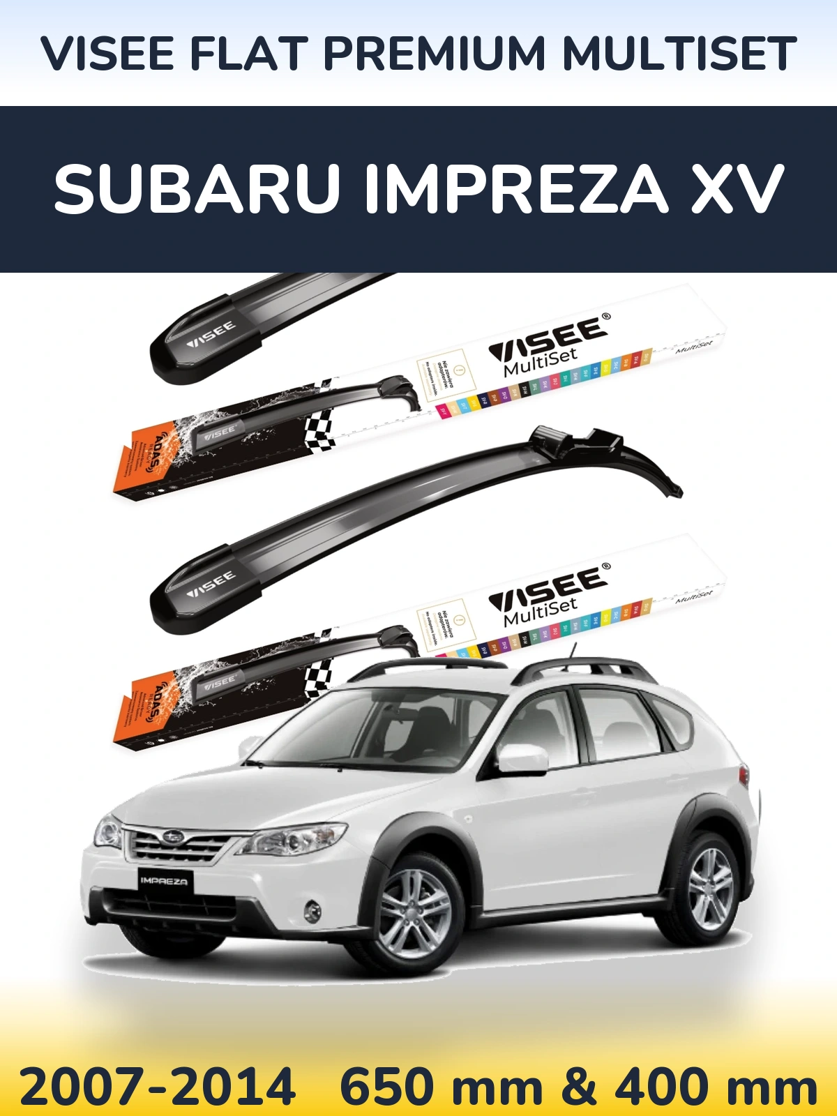 Комплект передних дворников VISEE FLAT PREMIUM MultiSet 650 & 400 мм для Subaru Impreza XV 2007-2014