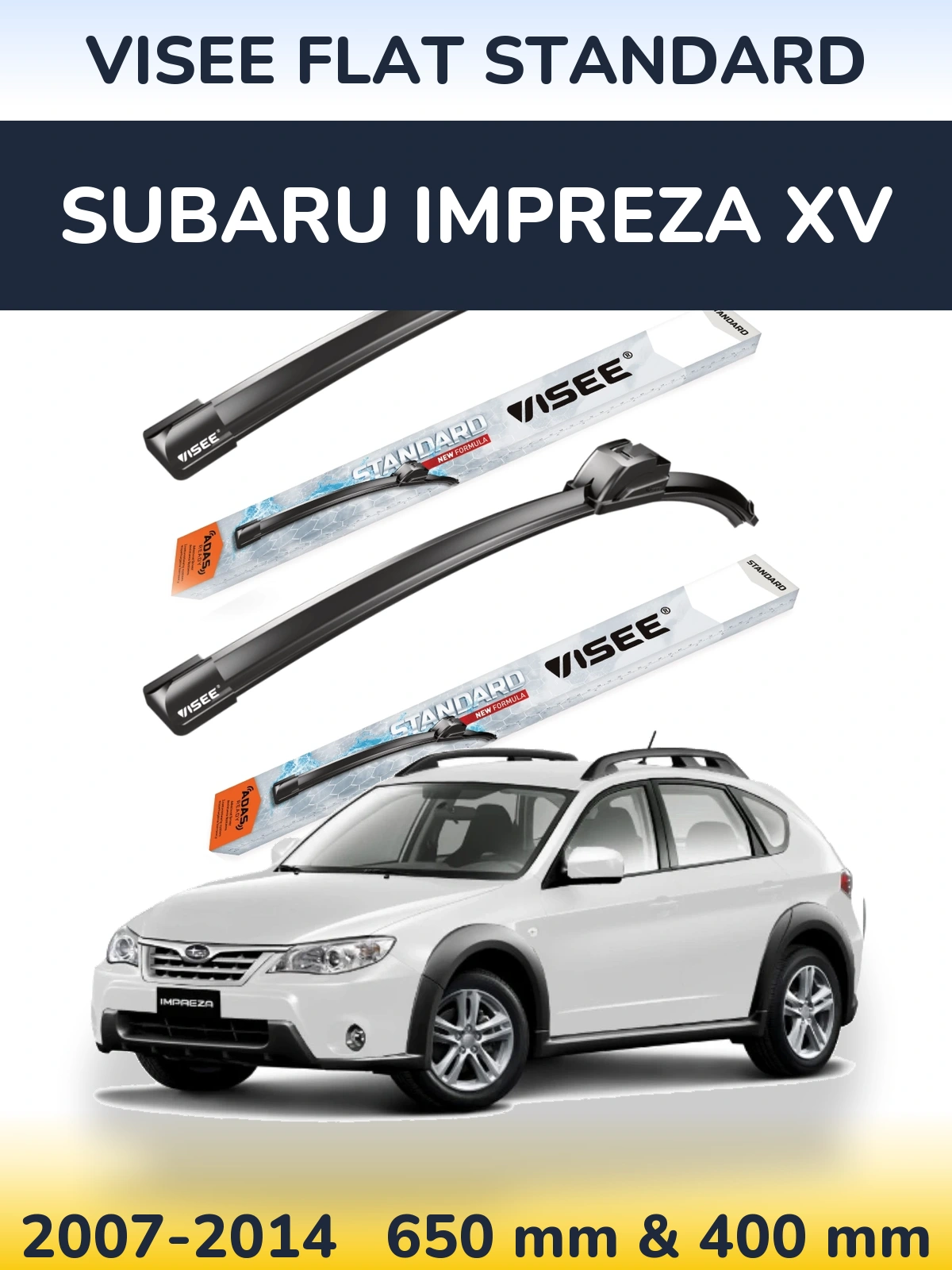 Front wiper blade set VISEE FLAT STANDARD 650 & 400 mm for Subaru Impreza XV 2007-2014