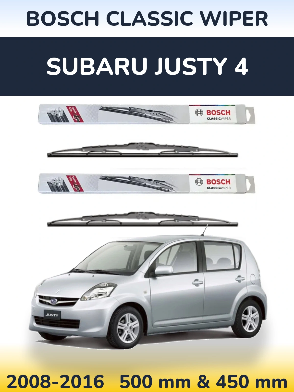 Front wiper blade set BOSCH Classic Wiper 500 & 450 mm for Subaru Justy 4 2008-2016