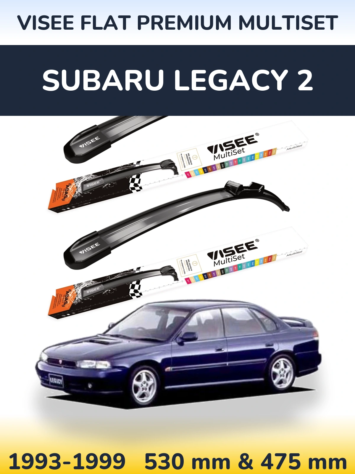 Front wiper blade set VISEE FLAT PREMIUM MultiSet 530 & 475 mm for Subaru Legacy 2 1993-1999