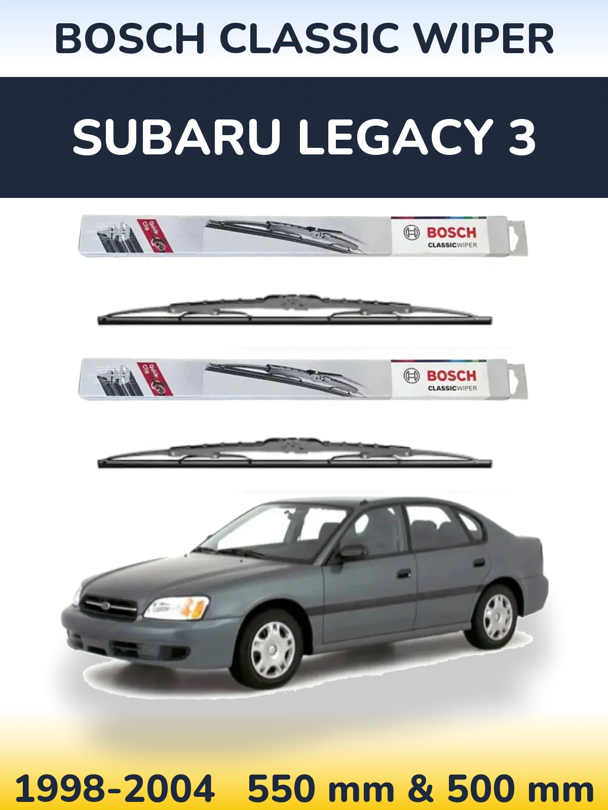Front wiper blade set BOSCH Classic Wiper 550 & 500 mm for Subaru Legacy 3 1998-2004