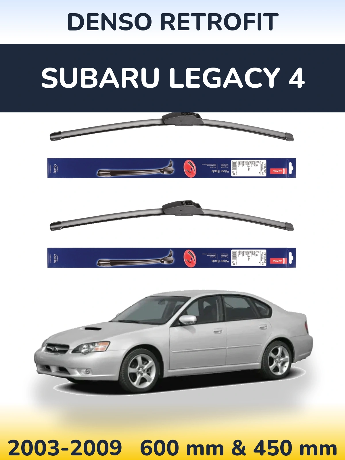 Front wiper blade set Denso Retrofit 600 & 450 mm for Subaru Legacy 4 2003-2009