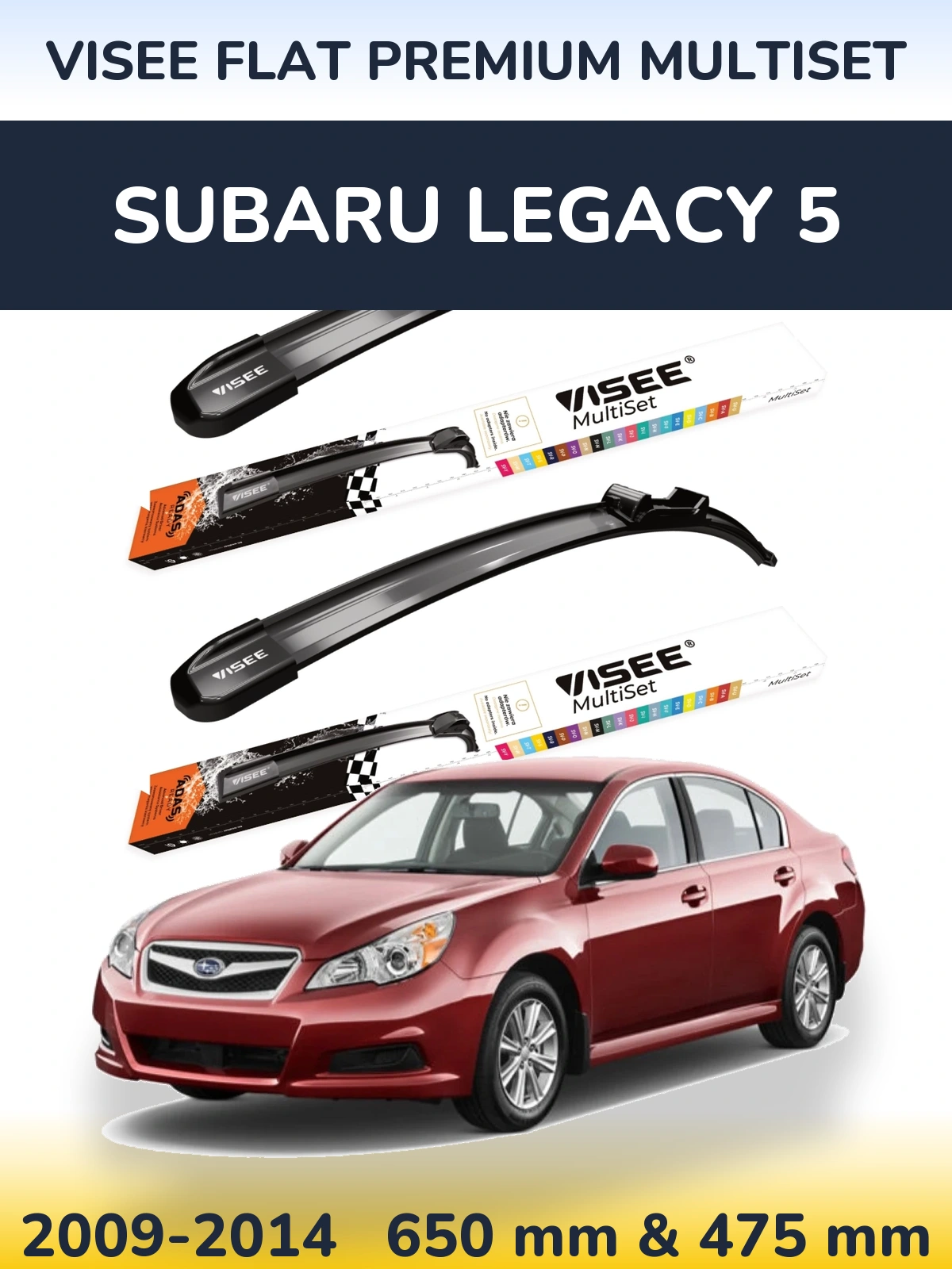 Front wiper blade set VISEE FLAT PREMIUM MultiSet 650 & 475 mm for Subaru Legacy 5 2009-2014