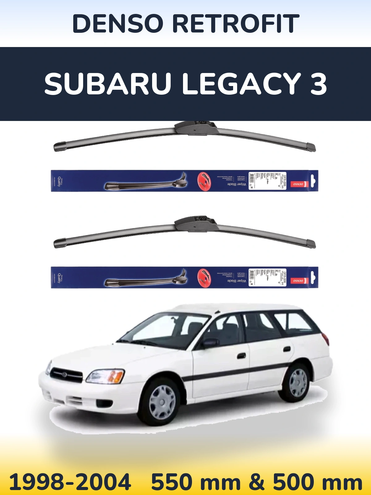 Front wiper blade set Denso Retrofit 550 & 500 mm for Subaru Legacy 3 1998-2004