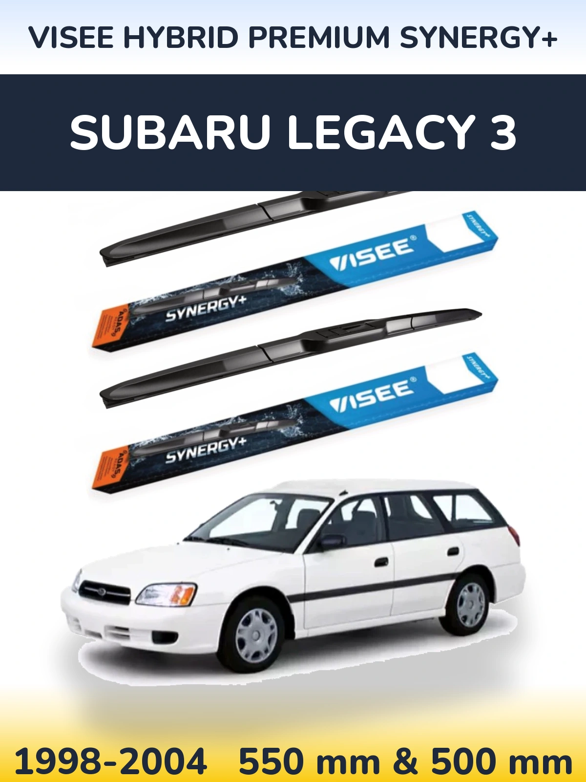 Front wiper blade set VISEE HYBRID PREMIUM SYNERGY+ 550 & 500 mm for Subaru Legacy 3 1998-2004