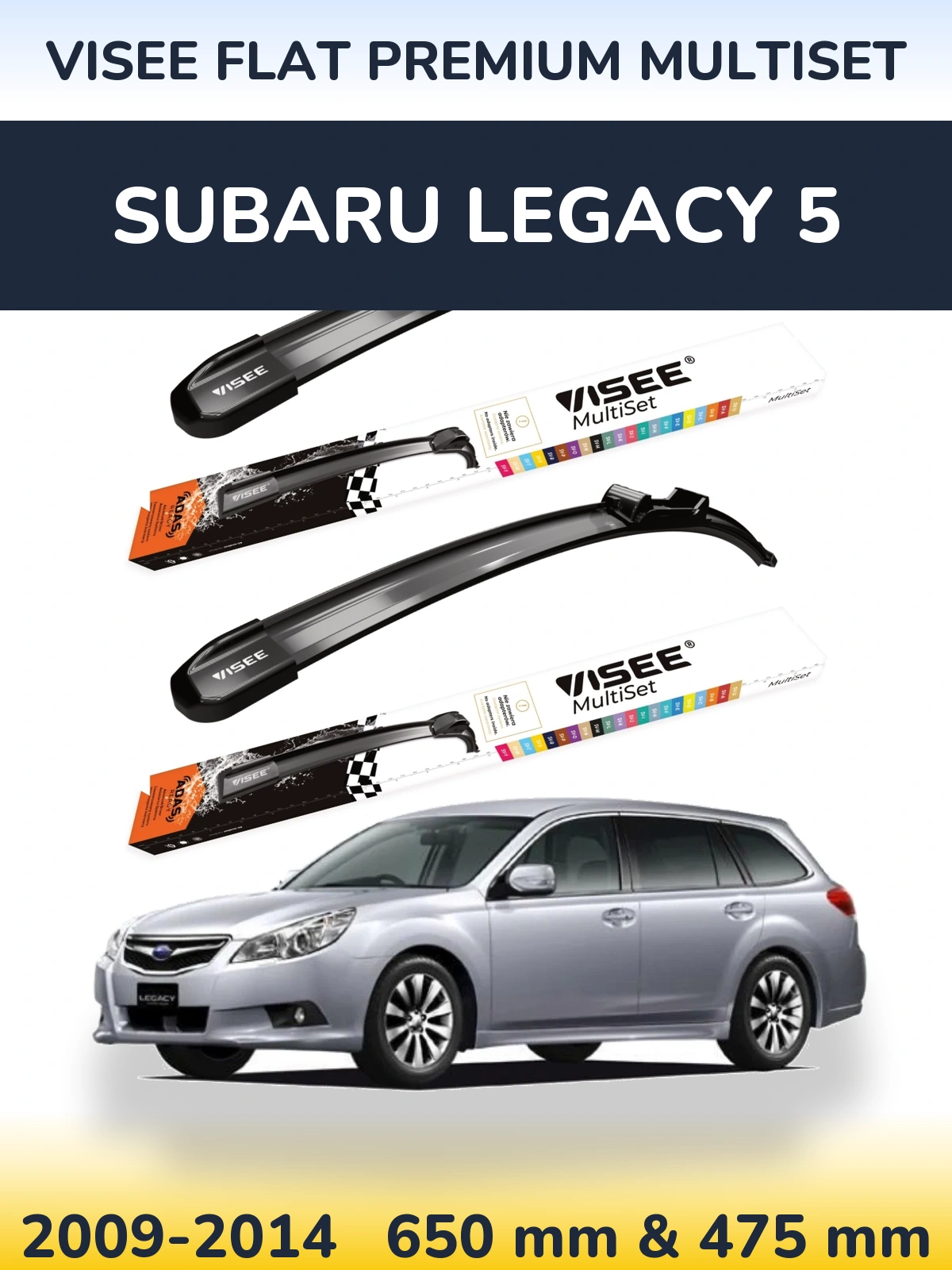 Front wiper blade set VISEE FLAT PREMIUM MultiSet 650 & 475 mm for Subaru Legacy 5 2009-2014