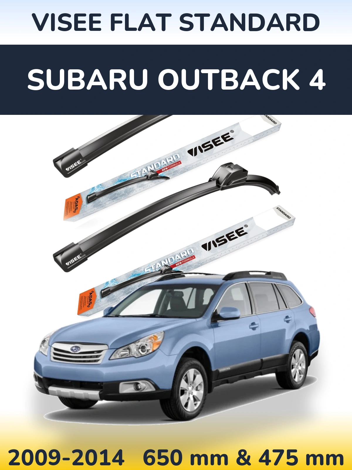 Комплект передніх щіток VISEE FLAT STANDARD 650 & 475 мм для Subaru Outback 4 2009-2014