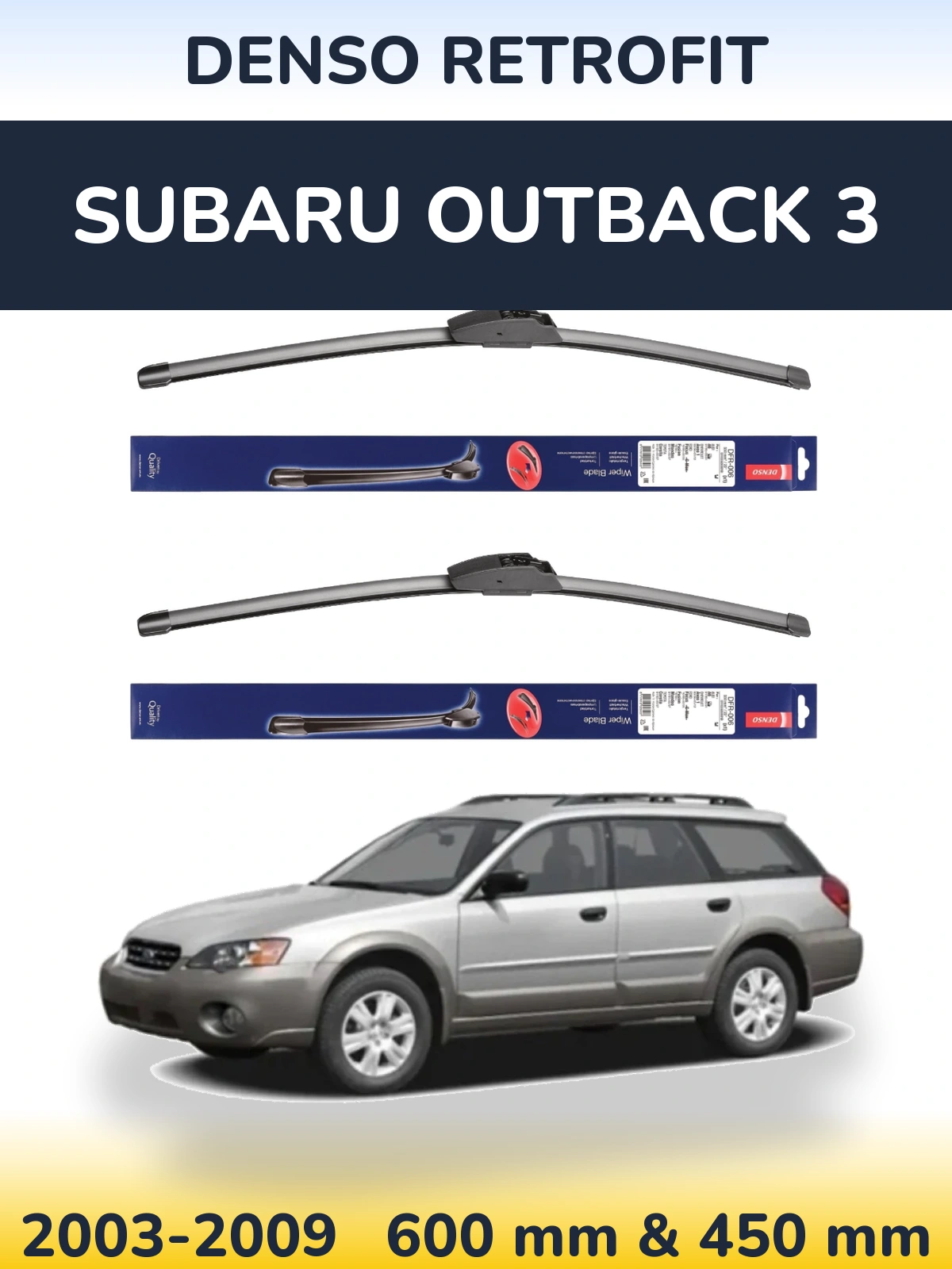 Front wiper blade set Denso Retrofit 600 & 450 mm for Subaru Outback 3 2003-2009