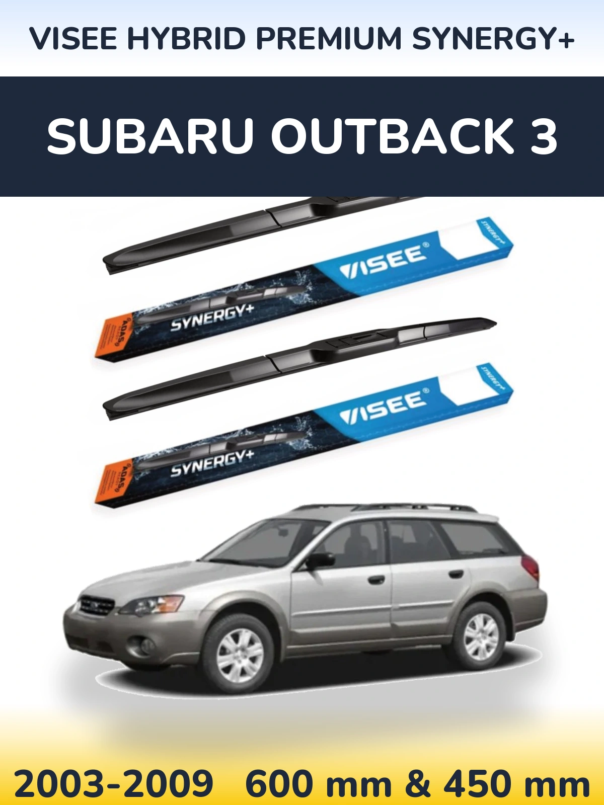 Комплект передніх щіток VISEE HYBRID PREMIUM SYNERGY+ 600 & 450 мм для Subaru Outback 3 2003-2009