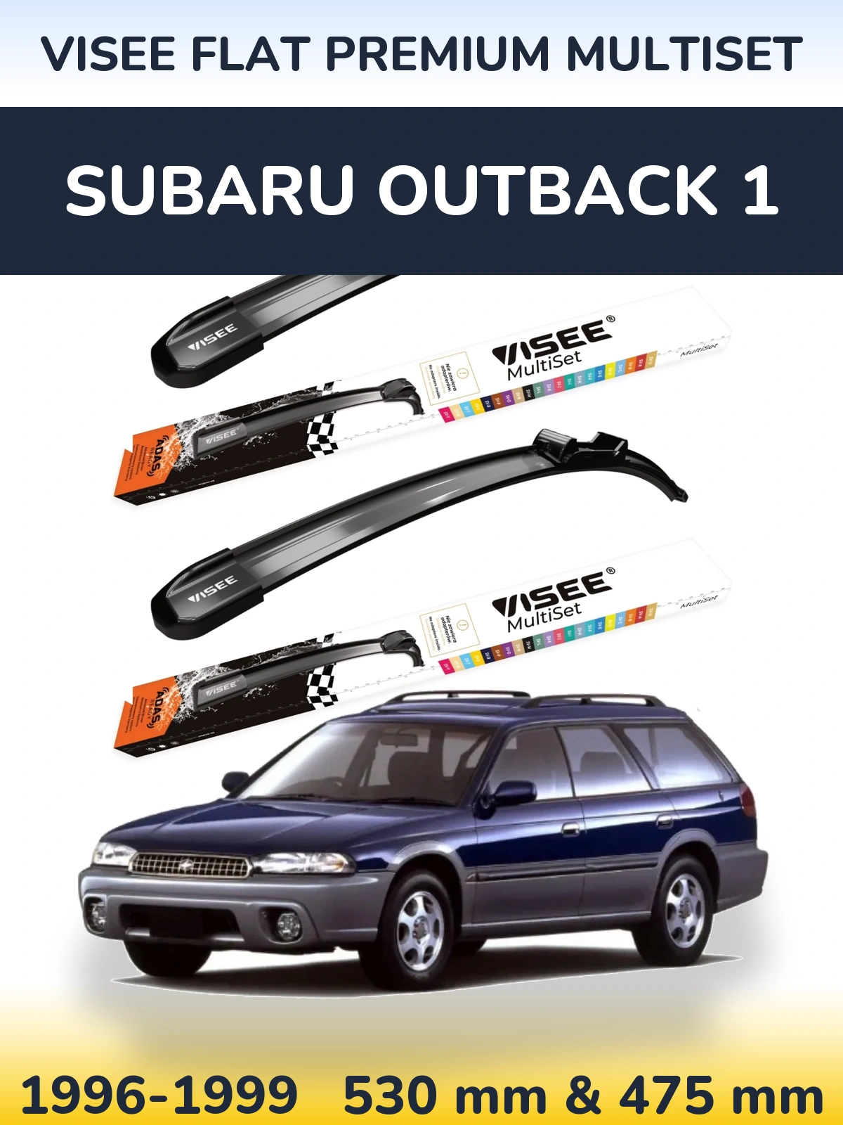 Front wiper blade set VISEE FLAT PREMIUM MultiSet 530 & 475 mm for Subaru Outback 1 1996-1999