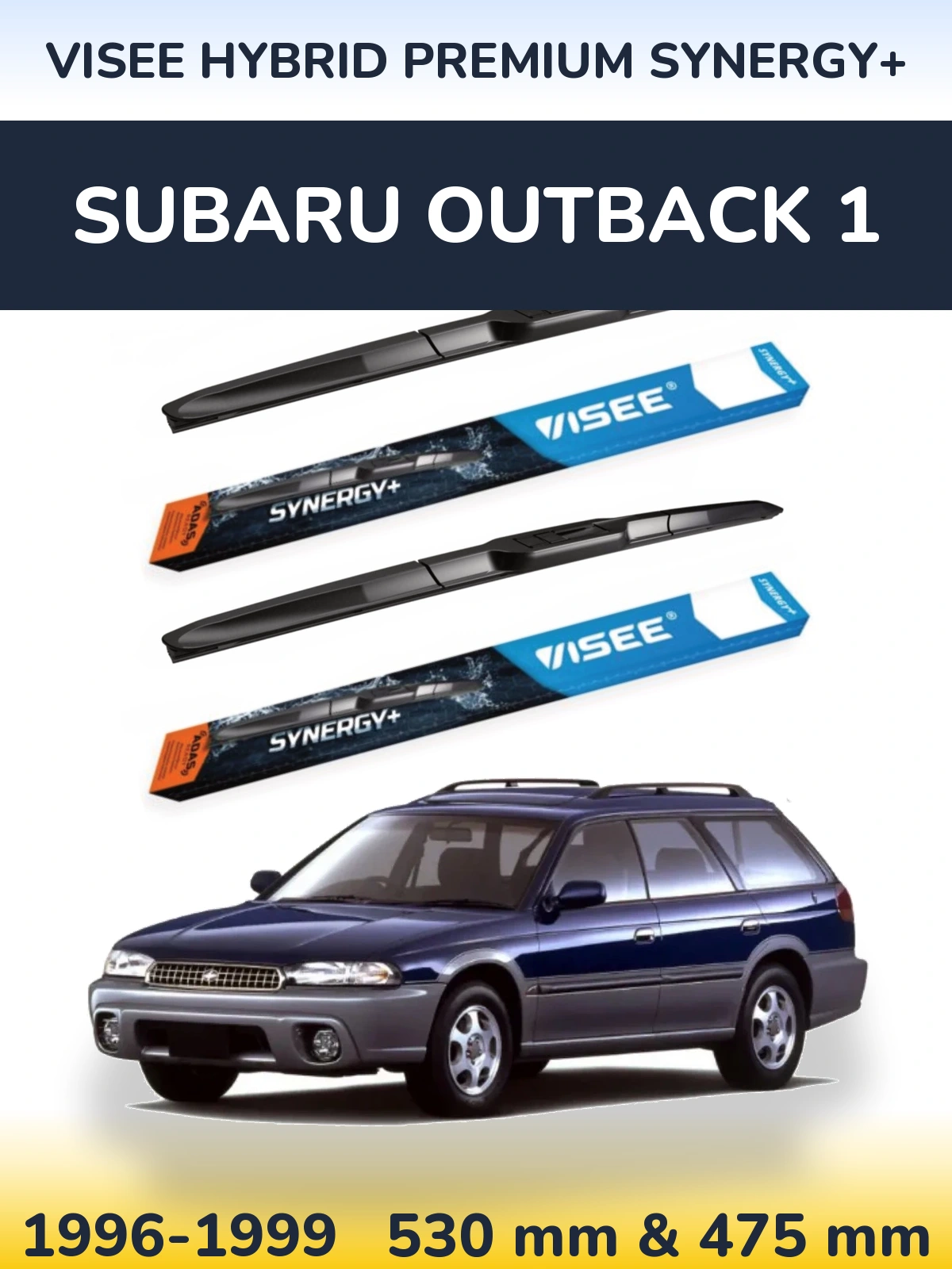 Front wiper blade set VISEE HYBRID PREMIUM SYNERGY+ 530 & 475 mm for Subaru Outback 1 1996-1999