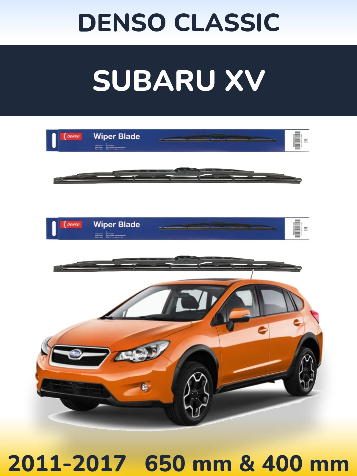 Front wiper blade set Denso Classic 650 & 400 mm for Subaru XV 2011-2017