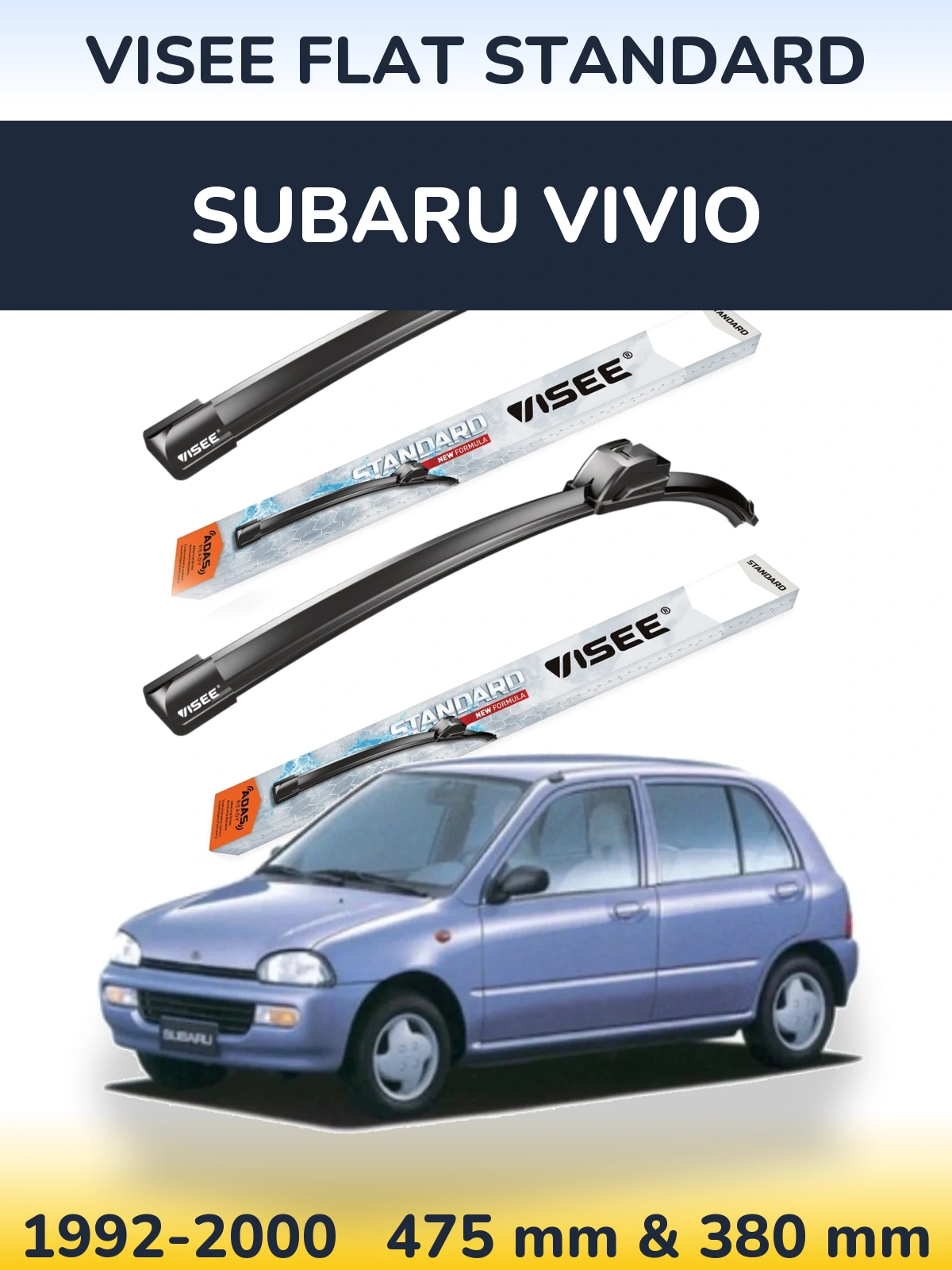 Комплект передних дворников VISEE FLAT STANDARD 475 & 380 мм для Subaru Vivio 1992-2000