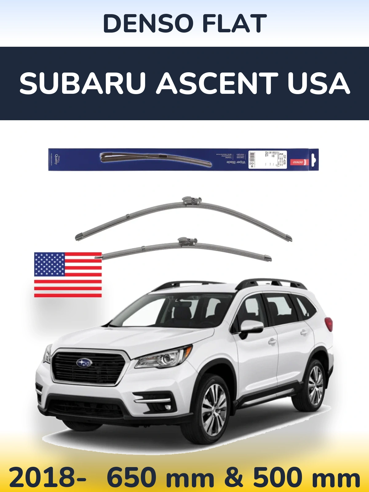 Комплект передніх щіток Denso Flat 650 & 500 мм для Subaru Ascent USA 2018-2026