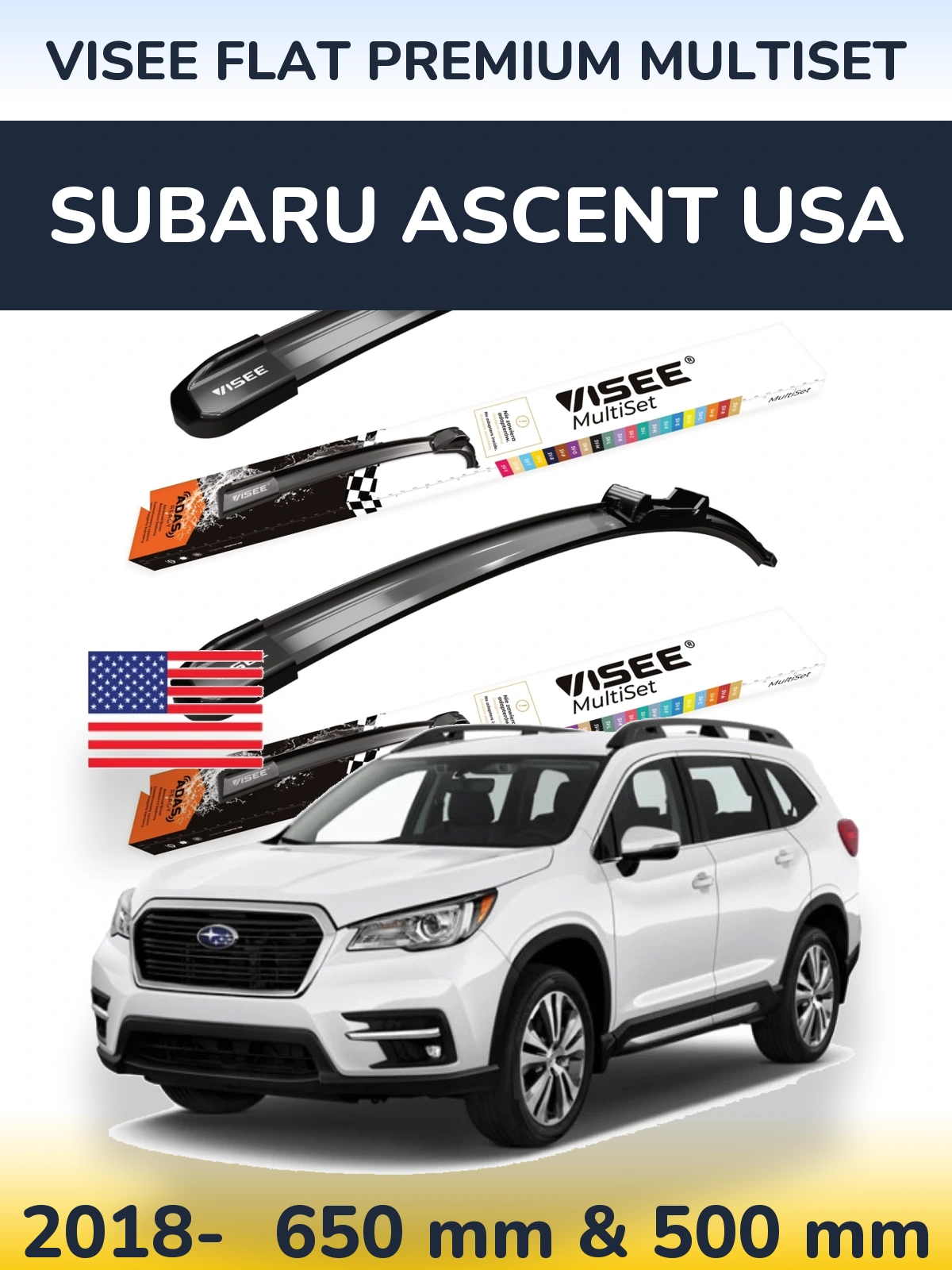 Front wiper blade set VISEE FLAT PREMIUM MultiSet 650 & 500 mm for Subaru Ascent USA 2018-2026