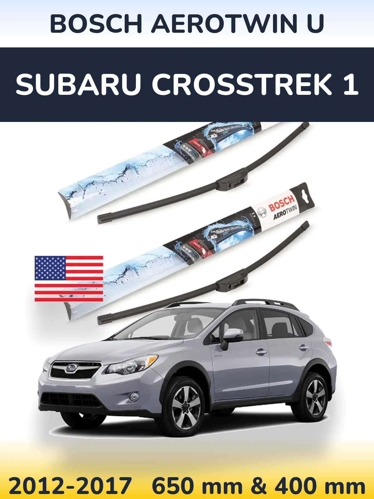 Front wiper blade set BOSCH AeroTwin U 650 & 400 mm for Subaru Crosstrek 1 2012-2017