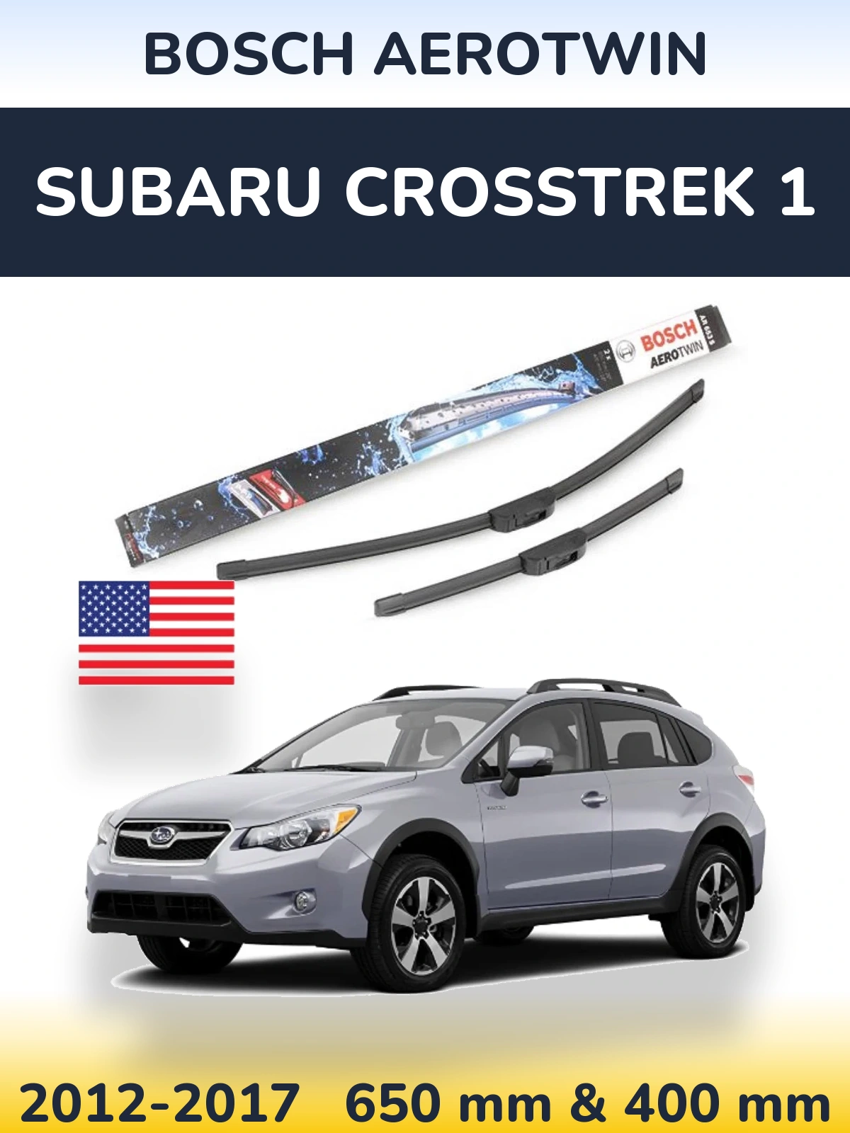 Front wiper blade set BOSCH AeroTwin 650 & 400 mm for Subaru Crosstrek 1 2012-2017