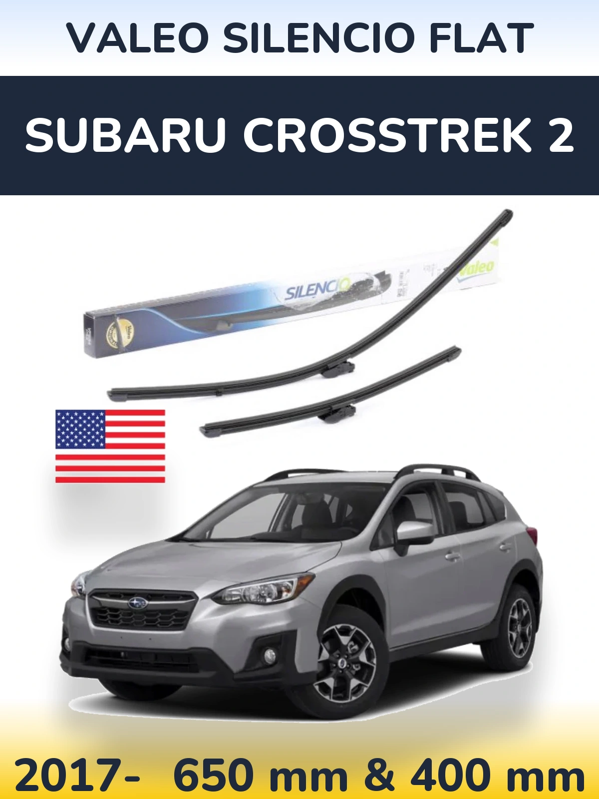 Front wiper blade set Valeo Silencio Flat 650 & 400 mm for Subaru Crosstrek 2 2017-2026