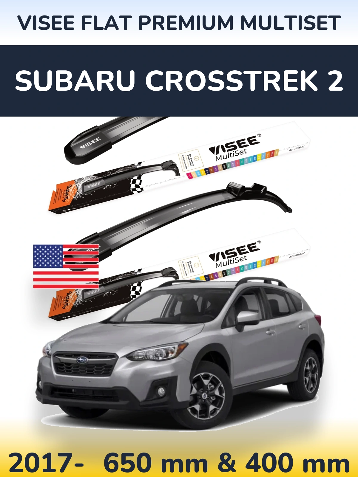Комплект передніх щіток VISEE FLAT PREMIUM MultiSet 650 & 400 мм для Subaru Crosstrek 2 2017-2026