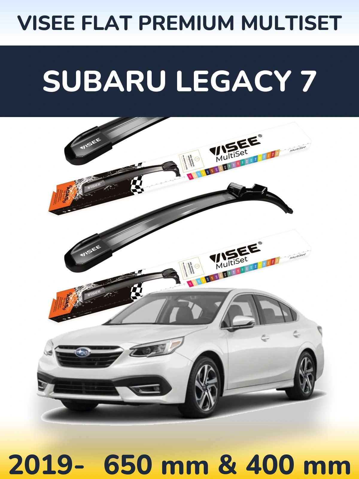 Front wiper blade set VISEE FLAT PREMIUM MultiSet 650 & 400 mm for Subaru Legacy 7 2019-2026