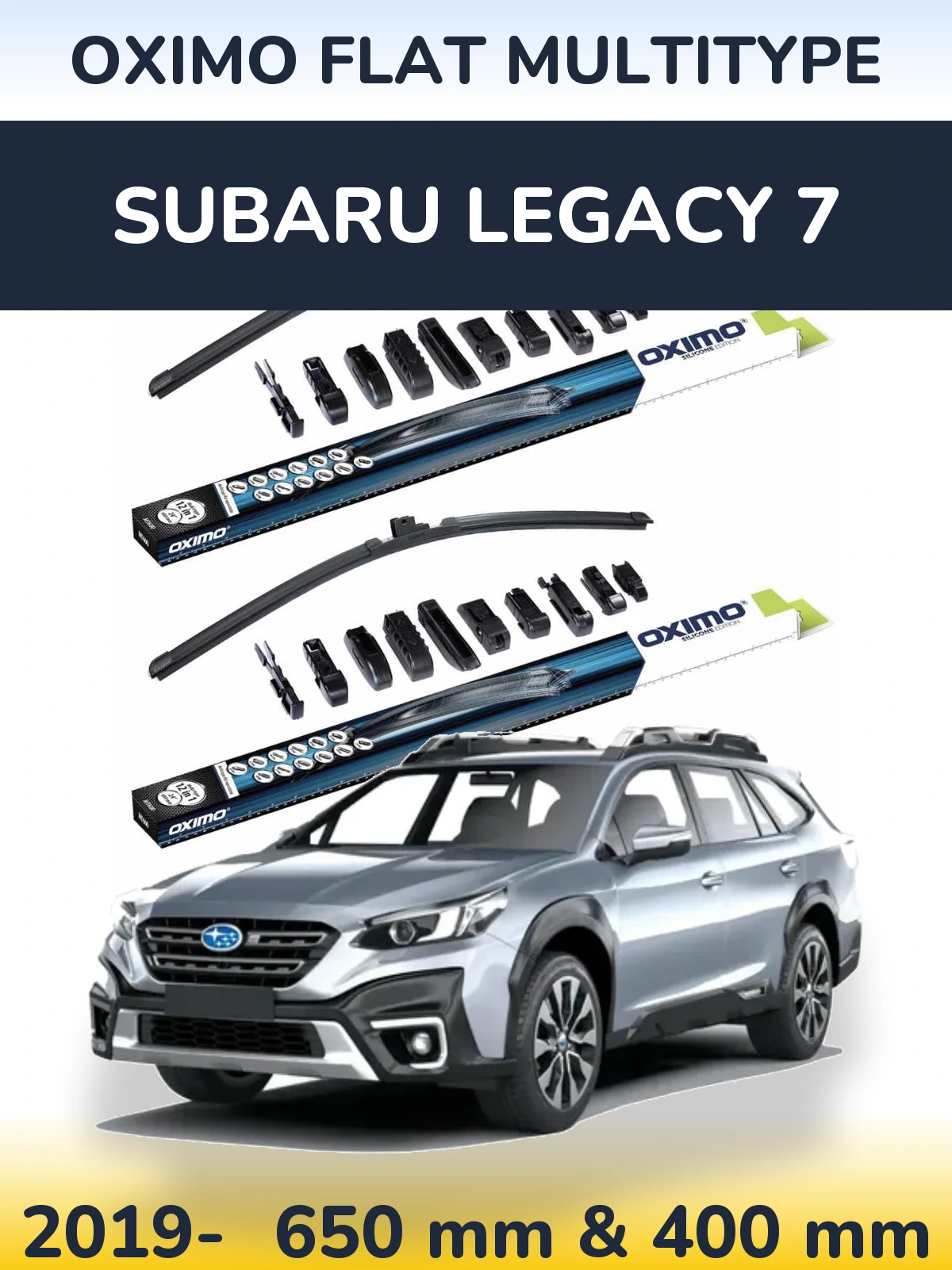 Front wiper blade set Oximo Flat MultiTipoe 650 & 400 mm for Subaru Legacy 7 2019-2026