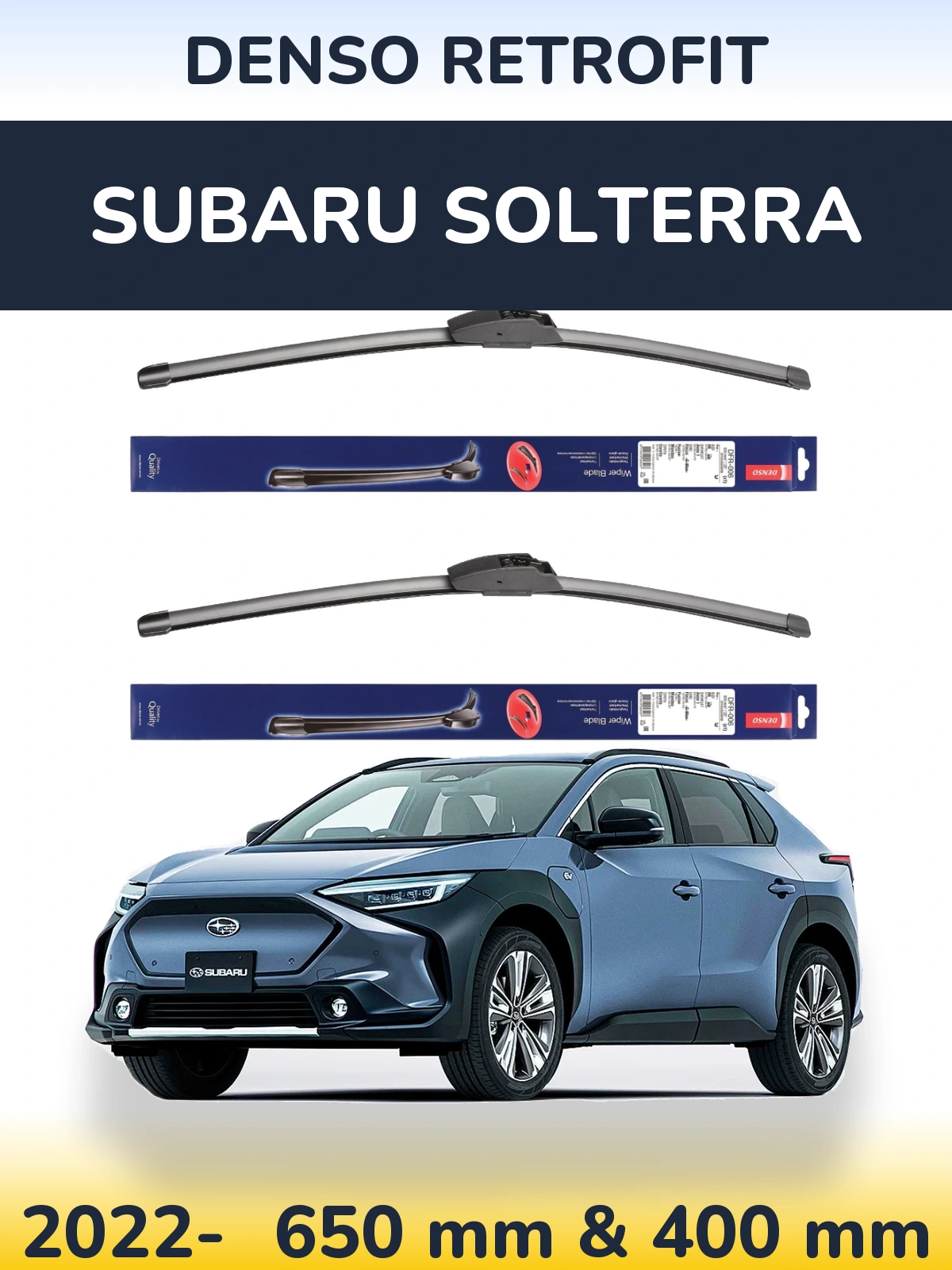 Front wiper blade set Denso Retrofit 650 & 400 mm for Subaru Solterra 2022-2026