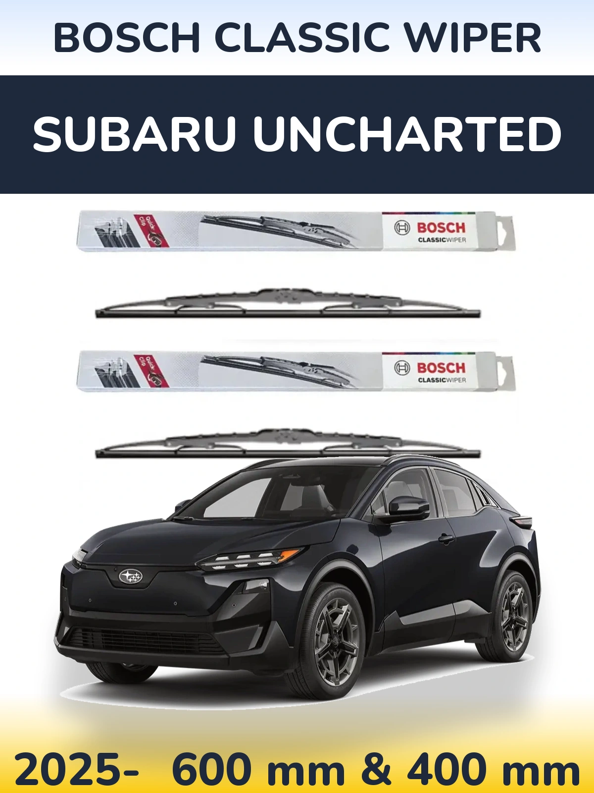 Front wiper blade set BOSCH Classic Wiper 600 & 400 mm for Subaru Uncharted 2025-2026