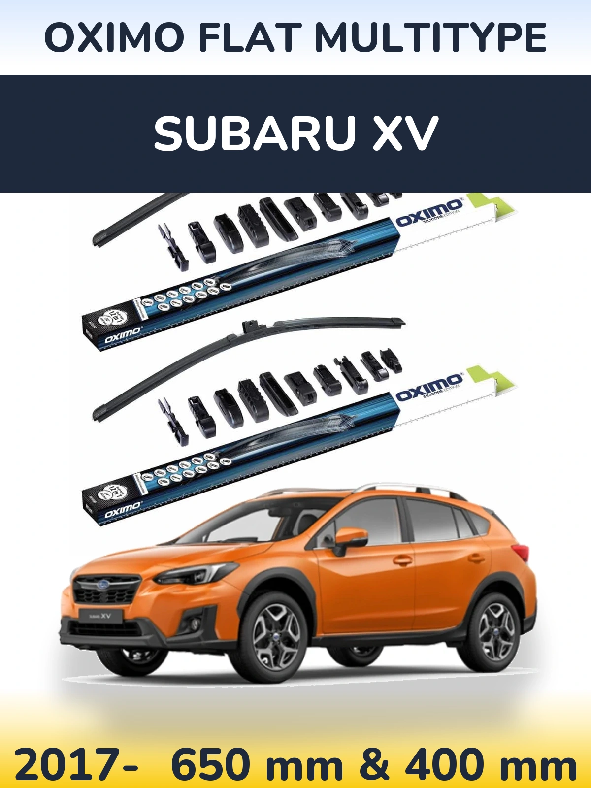 Front wiper blade set Oximo Flat MultiTipoe 650 & 400 mm for Subaru XV 2017-2026