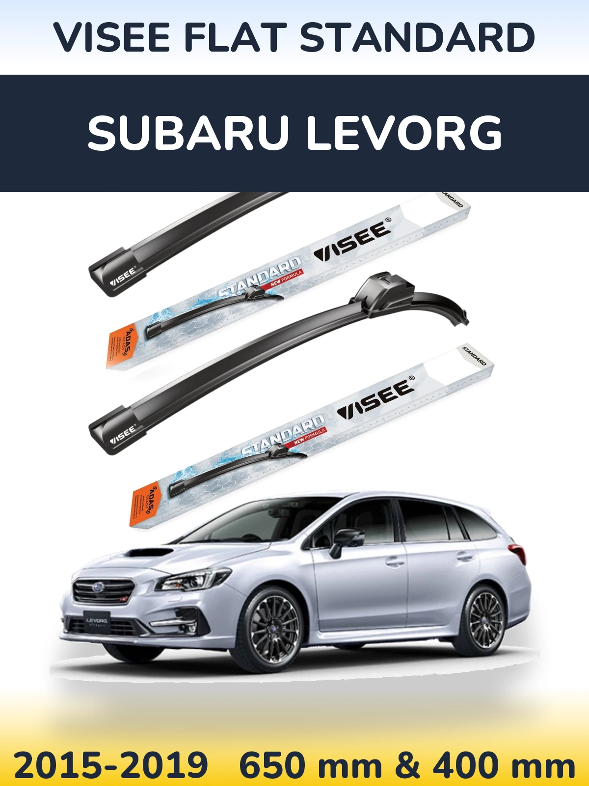Комплект передних дворников VISEE FLAT STANDARD 650 & 400 мм для Subaru Levorg 2015-2019