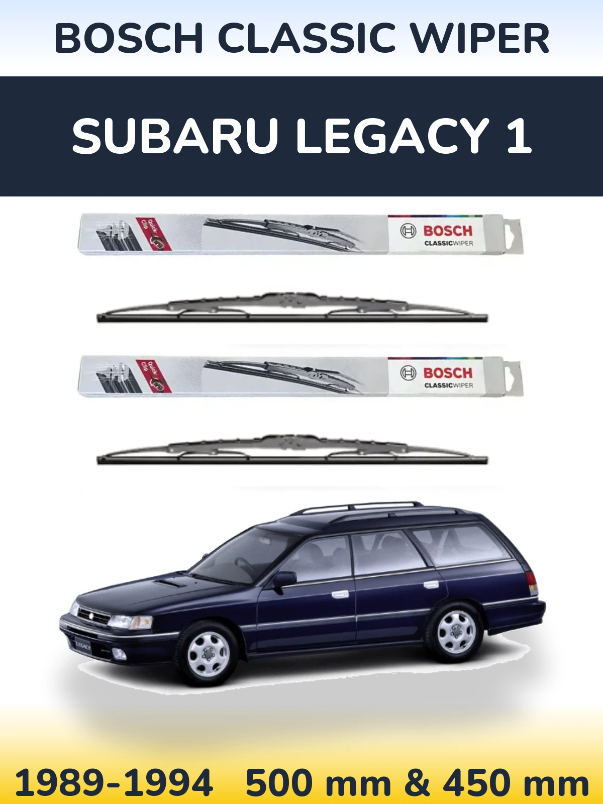 Комплект передніх щіток BOSCH Classic Wiper 500 & 450 мм для Subaru Legacy 1 1989-1994