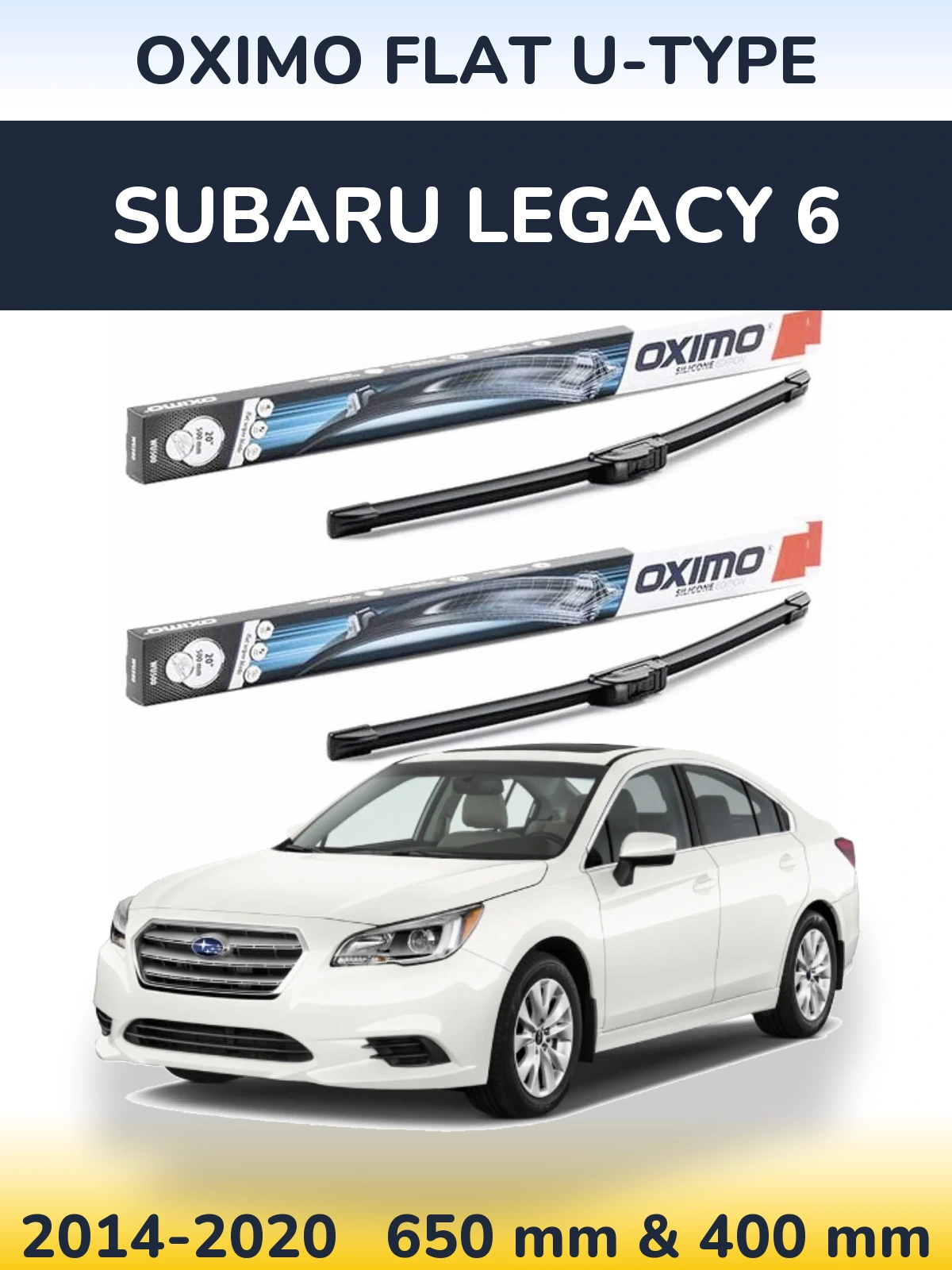 Комплект передних дворников Oximo Flat U-type 650 & 400 мм для Subaru Legacy 6 2014-2020