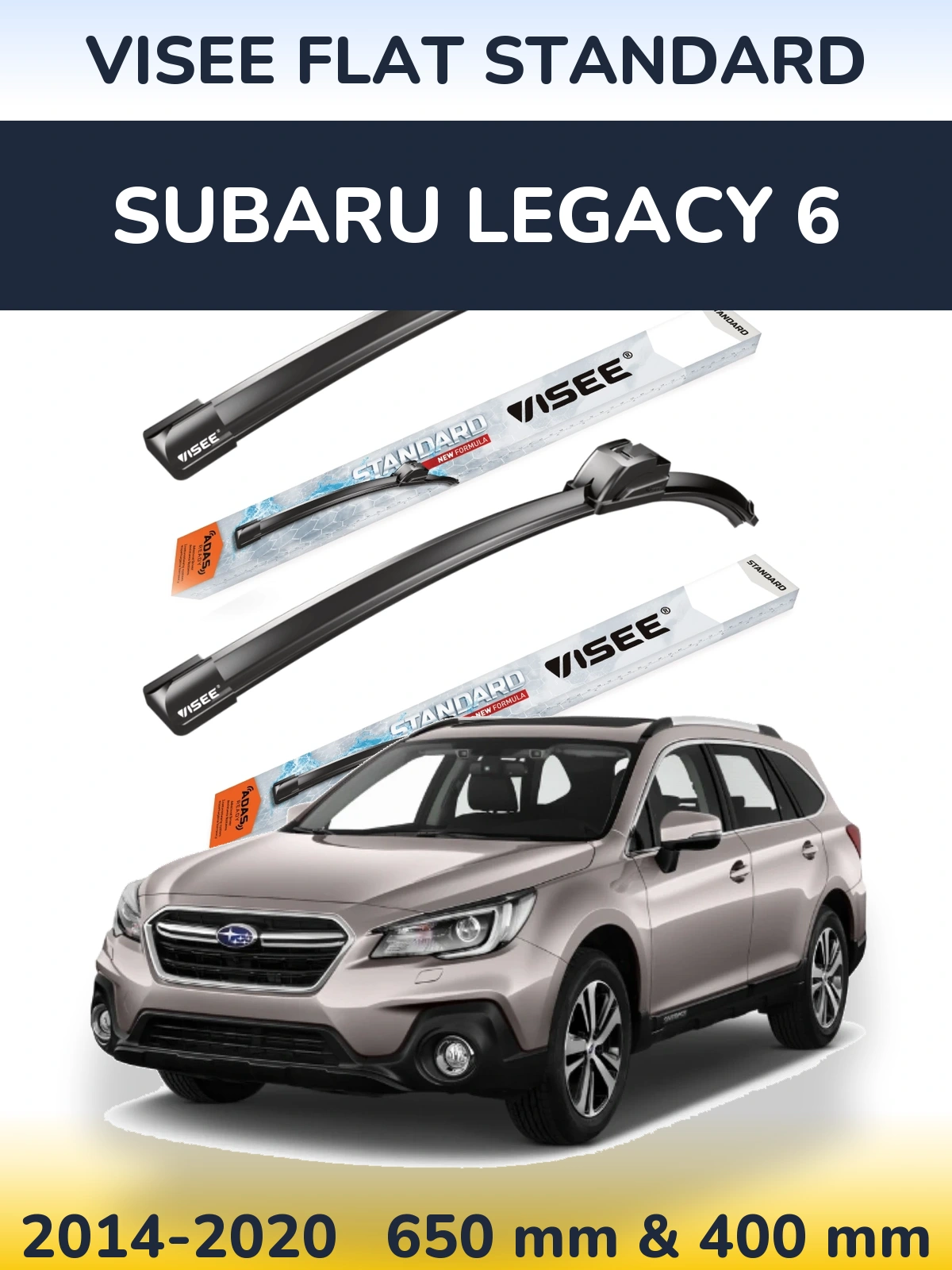 Комплект передних дворников VISEE FLAT STANDARD 650 & 400 мм для Subaru Legacy 6 2014-2020