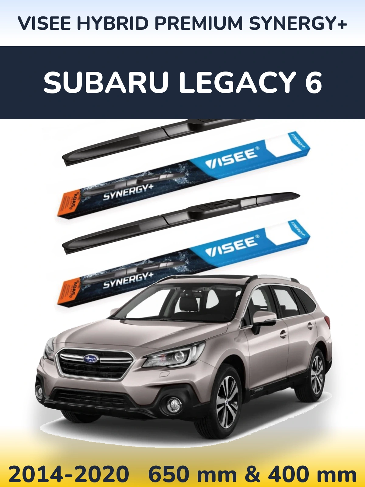 Front wiper blade set VISEE HYBRID PREMIUM SYNERGY+ 650 & 400 mm for Subaru Legacy 6 2014-2020