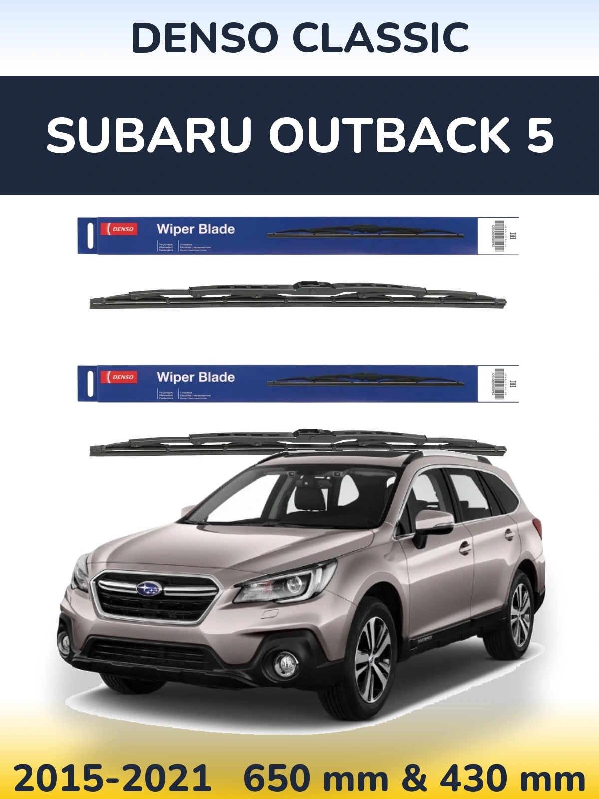 Front wiper blade set Denso Classic 650 & 430 mm for Subaru Outback 5 2015-2021