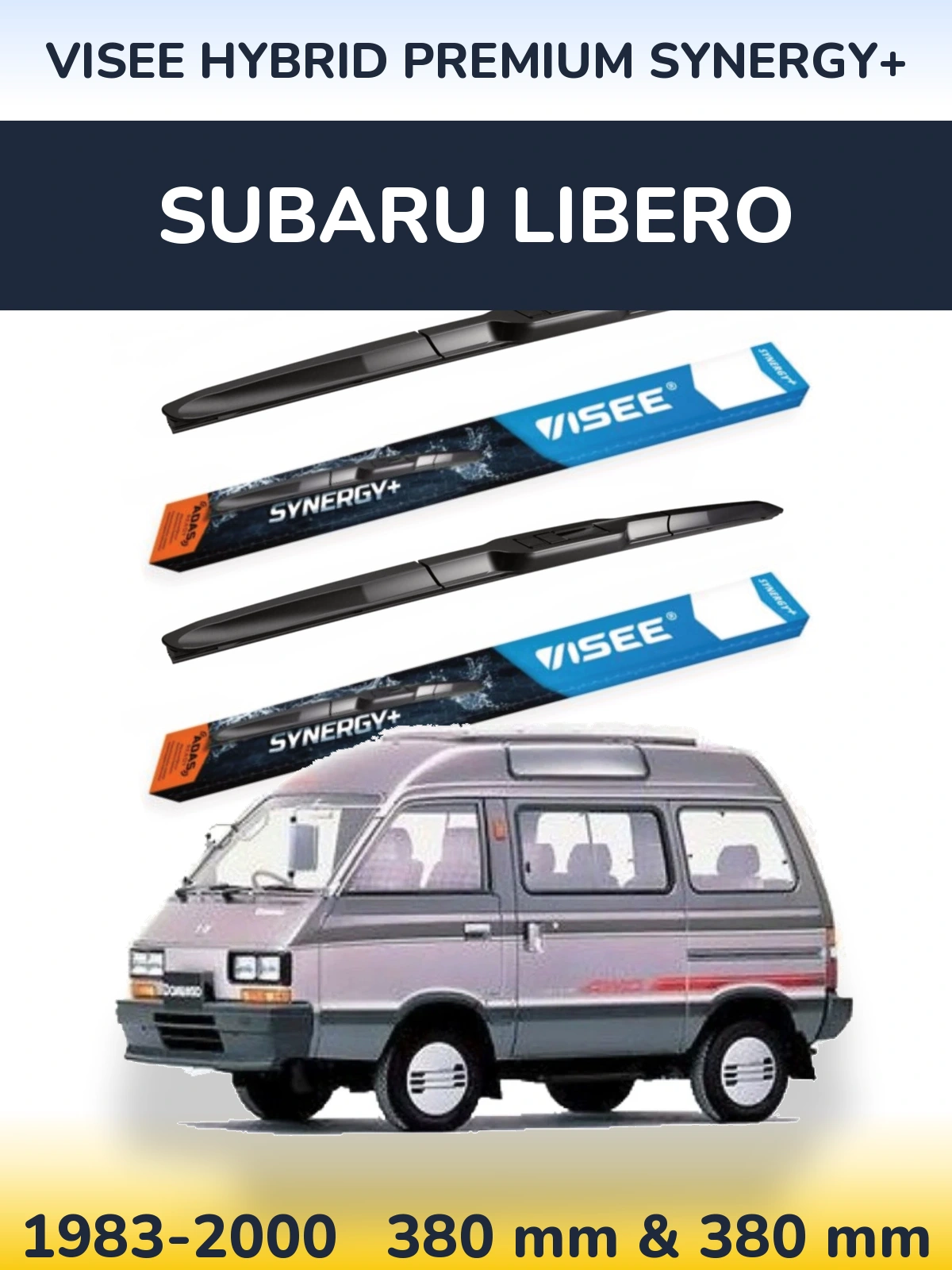 Front wiper blade set VISEE HYBRID PREMIUM SYNERGY+ 380 & 380 mm for Subaru Libero 1983-2000