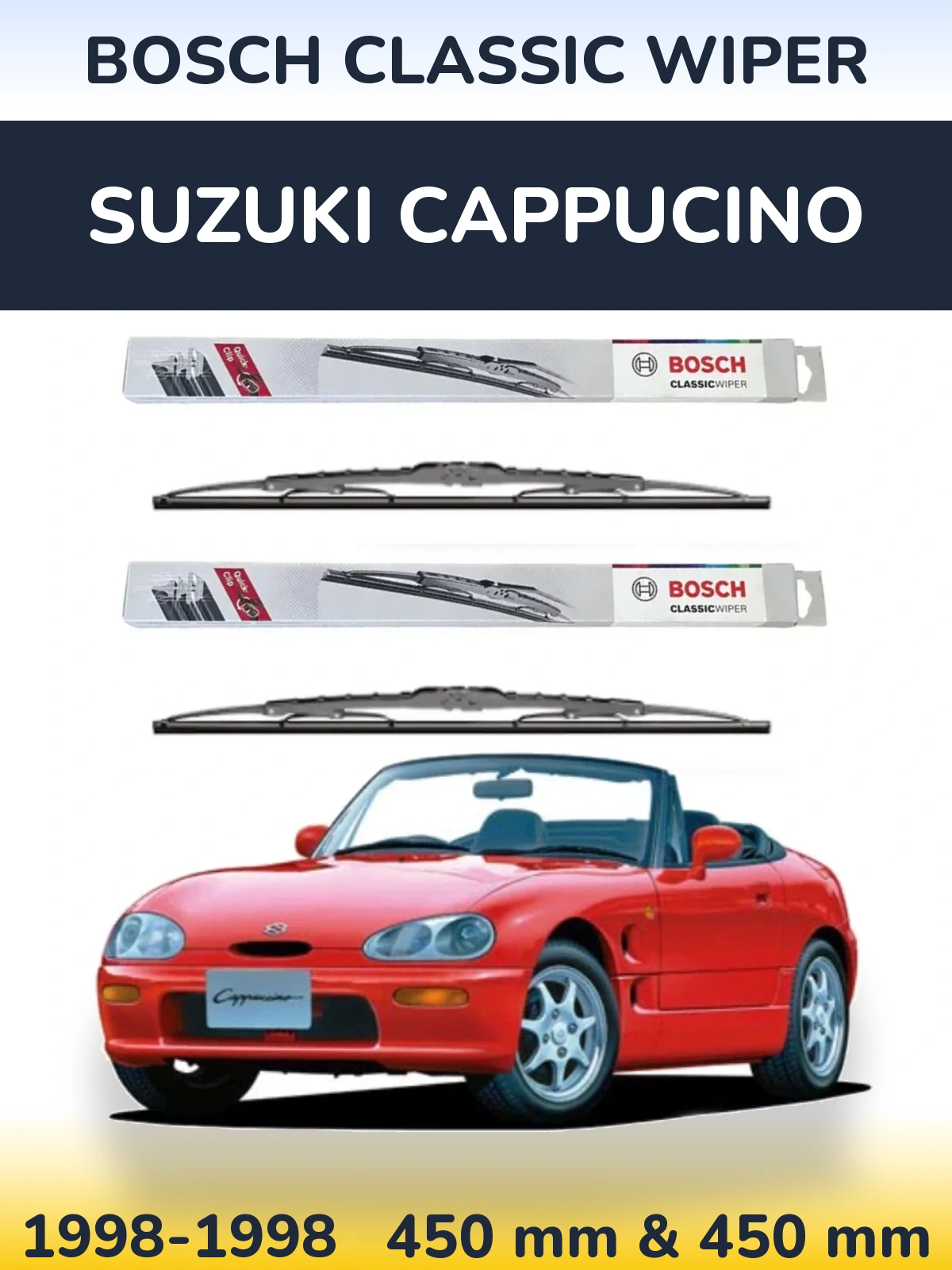 Front wiper blade set BOSCH Classic Wiper 450 & 450 mm for Suzuki Cappucino 1998-1998