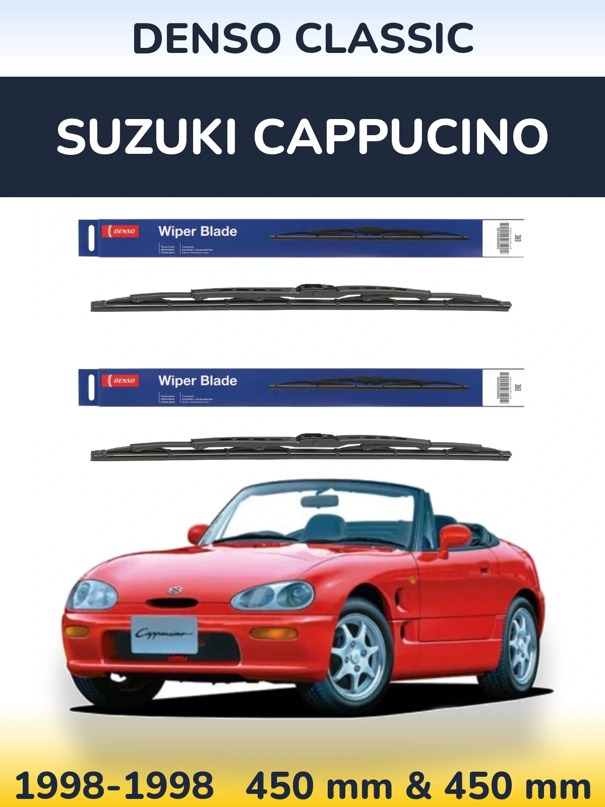 Front wiper blade set Denso Classic 450 & 450 mm for Suzuki Cappucino 1998-1998