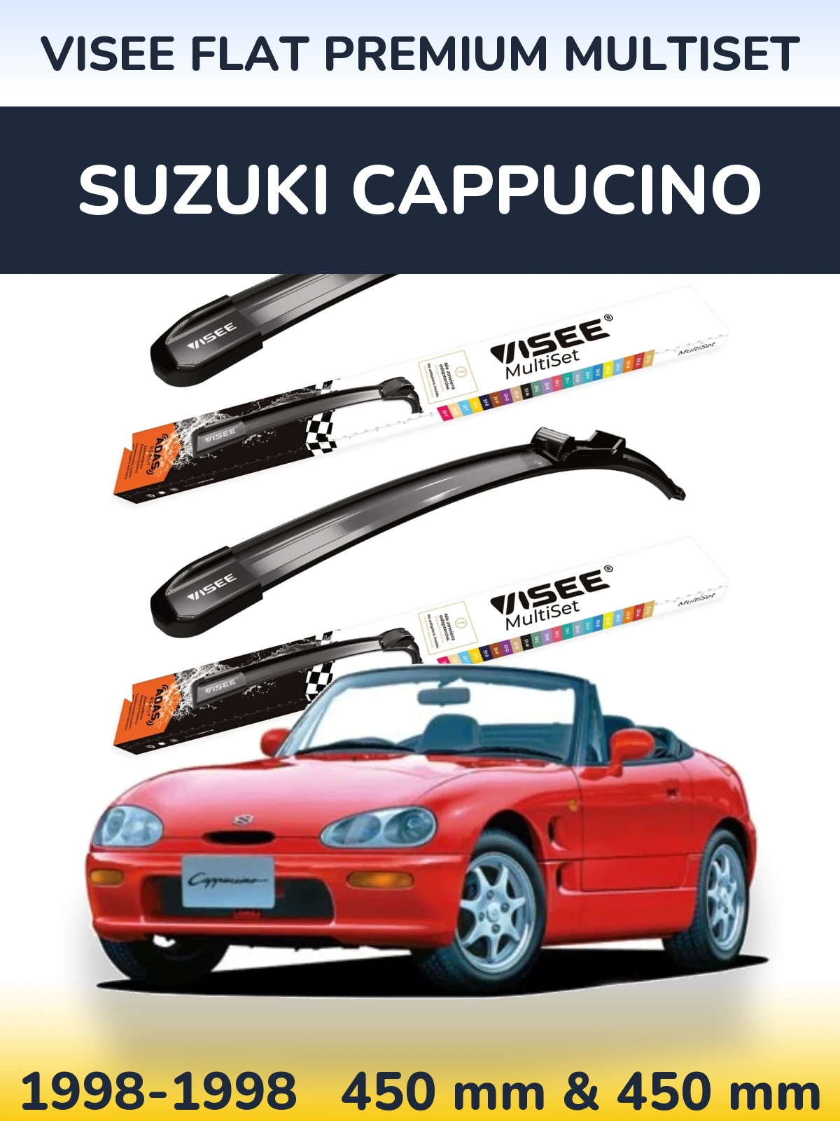 Front wiper blade set VISEE FLAT PREMIUM MultiSet 450 & 450 mm for Suzuki Cappucino 1998-1998