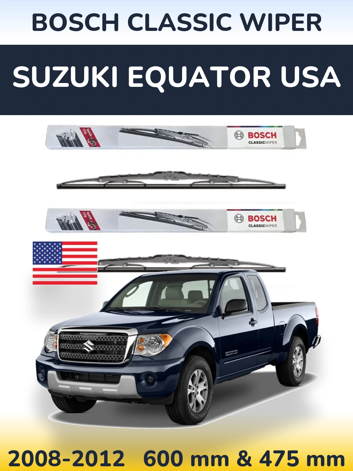 Комплект передних дворников BOSCH Classic Wiper 600 & 475 мм для Suzuki Equator USA 2008-2012
