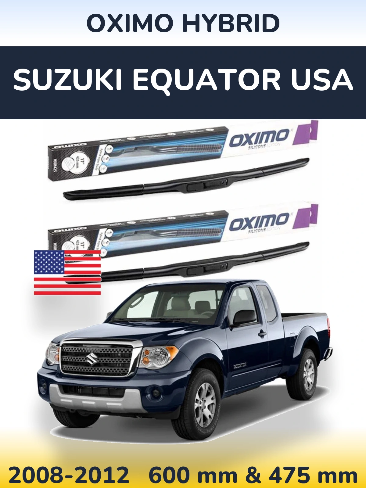 Комплект передних дворников Oximo Hybrid 600 & 475 мм для Suzuki Equator USA 2008-2012