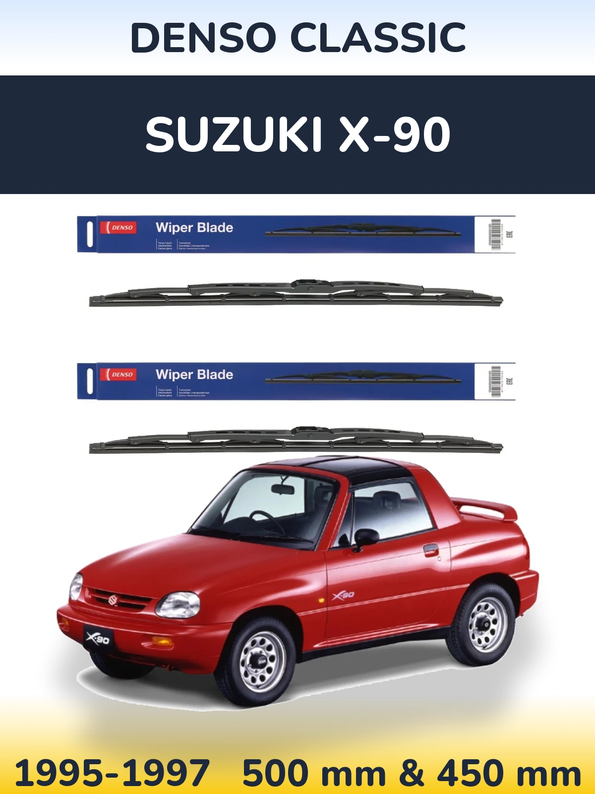 Front wiper blade set Denso Classic 500 & 450 mm for Suzuki X-90 1995-1997
