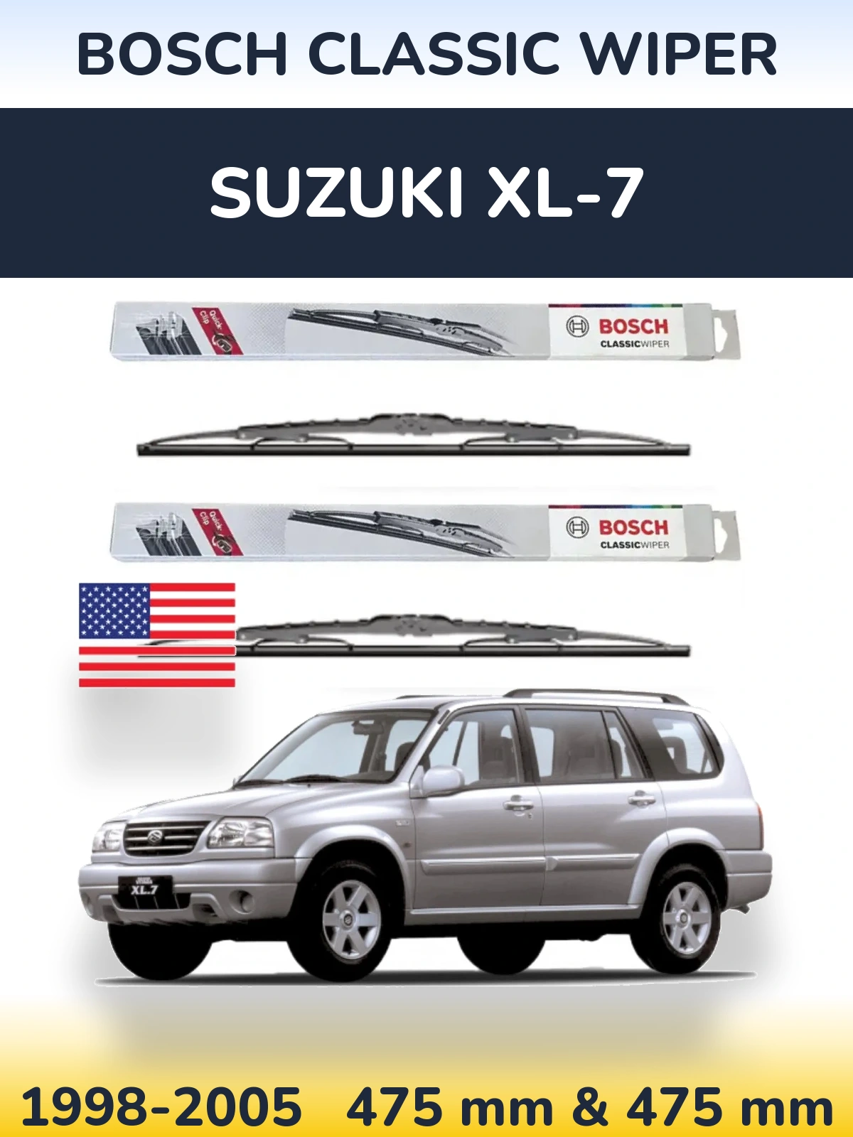 Комплект передних дворников BOSCH Classic Wiper 475 & 475 мм для Suzuki XL-7 1998-2005