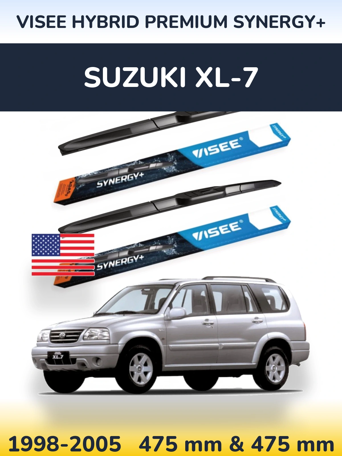 Комплект передніх щіток VISEE HYBRID PREMIUM SYNERGY+ 475 & 475 мм для Suzuki XL-7 1998-2005