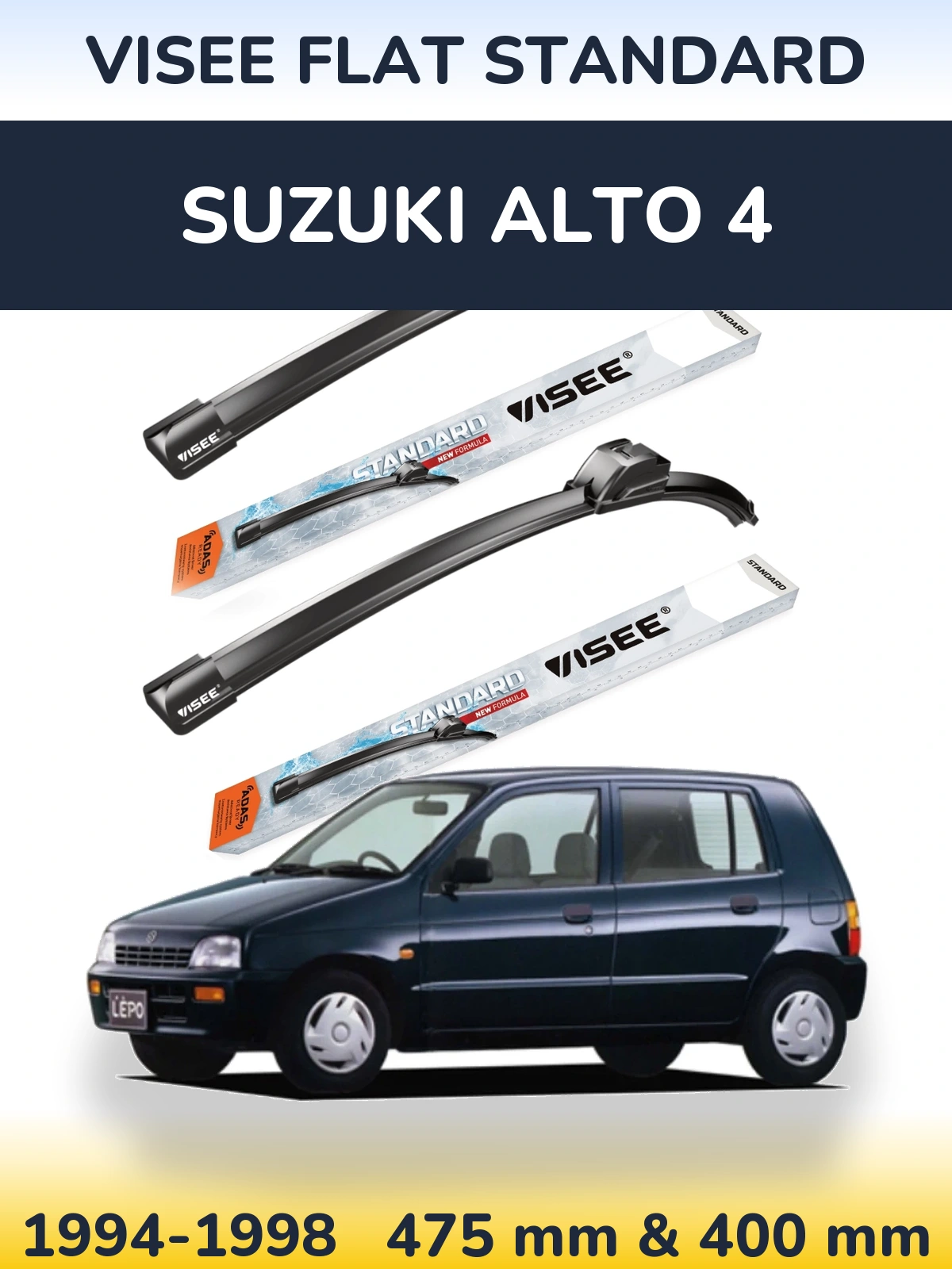 Front wiper blade set VISEE FLAT STANDARD 475 & 400 mm for Suzuki Alto 4 1994-1998