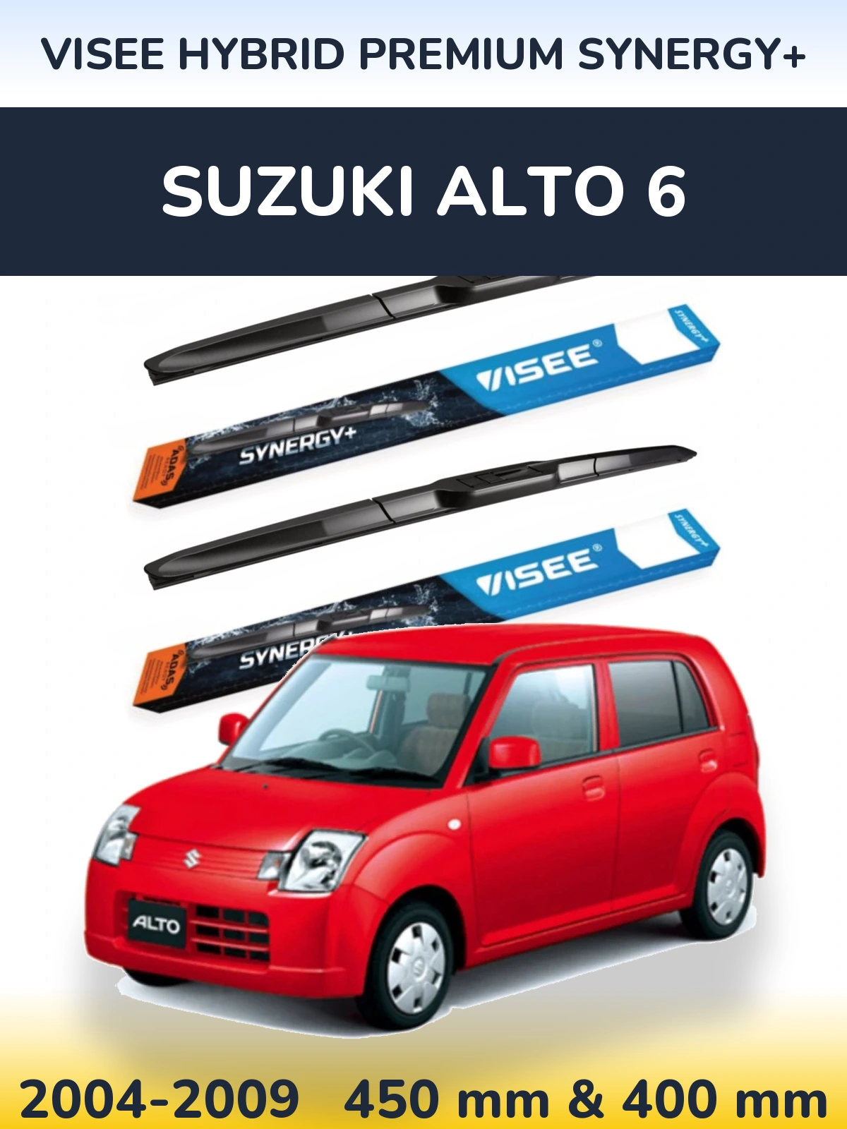 Front wiper blade set VISEE HYBRID PREMIUM SYNERGY+ 450 & 400 mm for Suzuki Alto 6 2004-2009