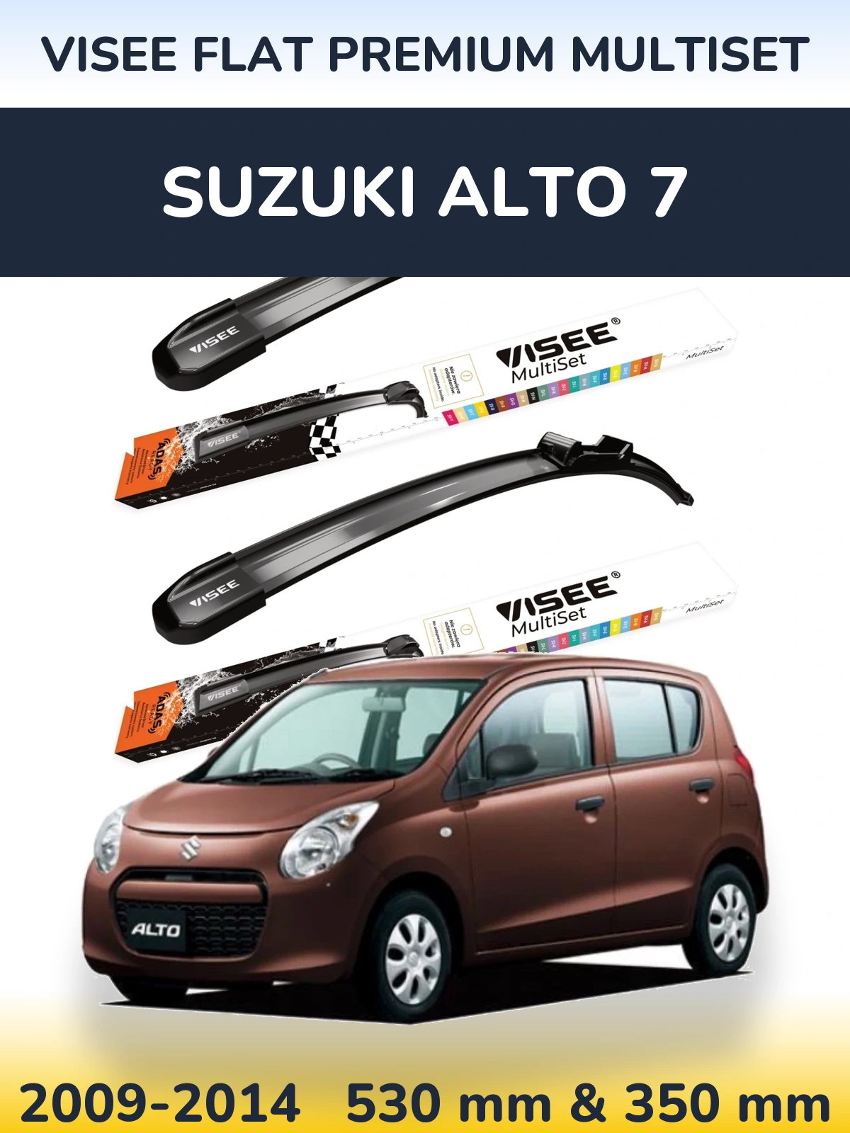 Front wiper blade set VISEE FLAT PREMIUM MultiSet 530 & 350 mm for Suzuki Alto 7 2009-2014