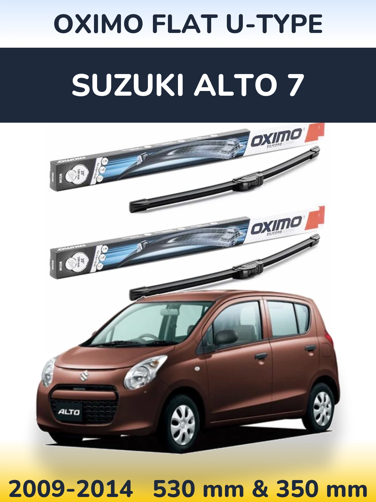 Комплект передних дворников Oximo Flat U-type 530 & 350 мм для Suzuki Alto 7 2009-2014