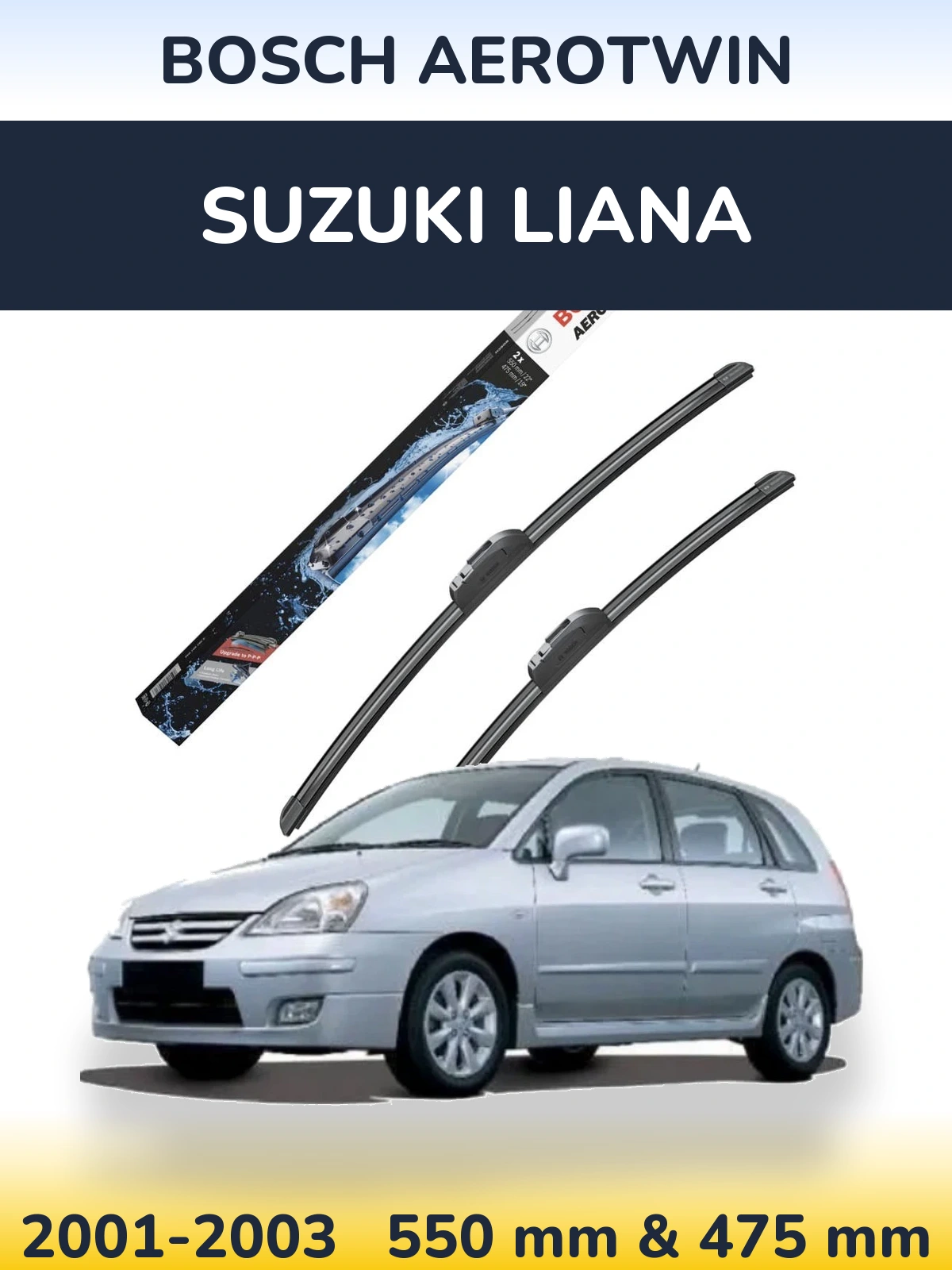 Front wiper blade set BOSCH AeroTwin 550 & 475 mm for Suzuki Liana 2001-2003