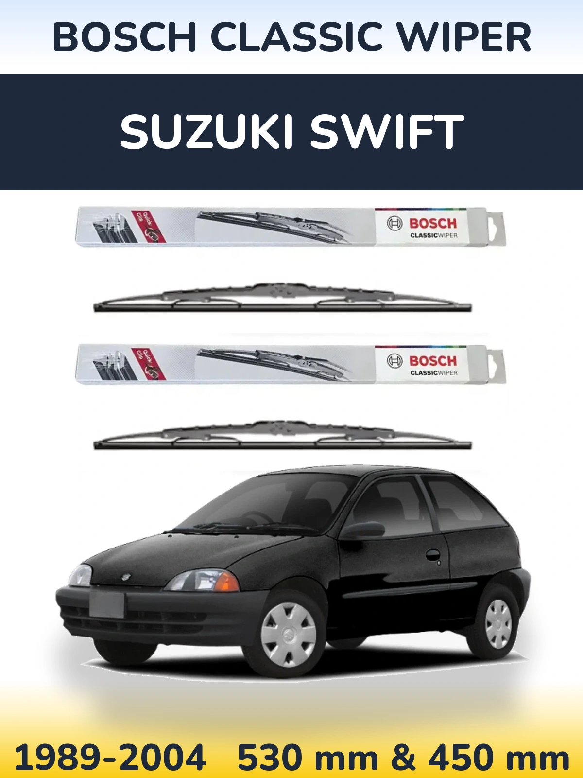 Front wiper blade set BOSCH Classic Wiper 530 & 450 mm for Suzuki Swift 1989-2004
