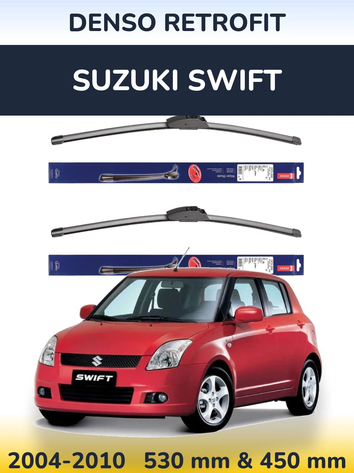 Front wiper blade set Denso Retrofit 530 & 450 mm for Suzuki Swift 2004-2010
